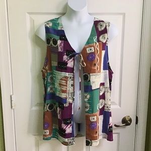 Shayna Women’s Tie Front Sleeveless Vest Multi Color Casual Travel USA Sz 12